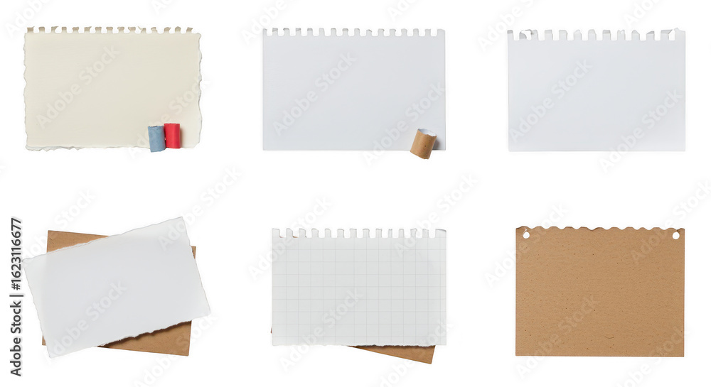 Poster notepads composition: a versatile collection of blank notepads and paper snippets, offering ample sp