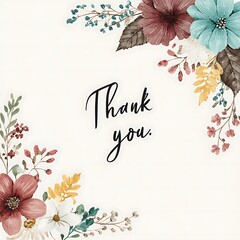 A painterly floral arrangement with thank you text