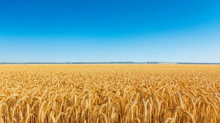 Naklejka premium Golden Wheat Field Under Blue Sky, Agriculture, Harvest ,wheat, farming