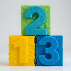 Green blue yellow colorful cubes first second third childhood mathematics