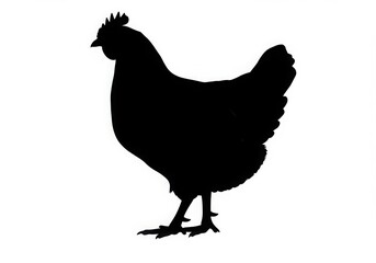 Black silhouette of a chicken isolated on white background