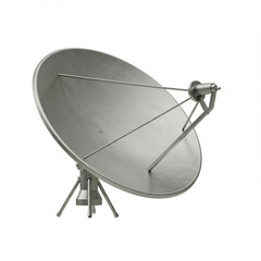 Satellite dish in metallic finish on a clean white background for communication technology