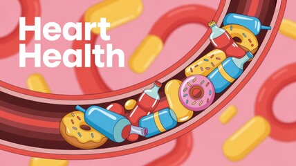 Unhealthy Lifestyle Choices Clogging Arteries Heart Health Illustration