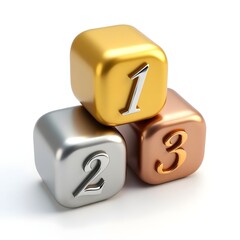 Gold silver bronze metallic number cubes first second third ranking