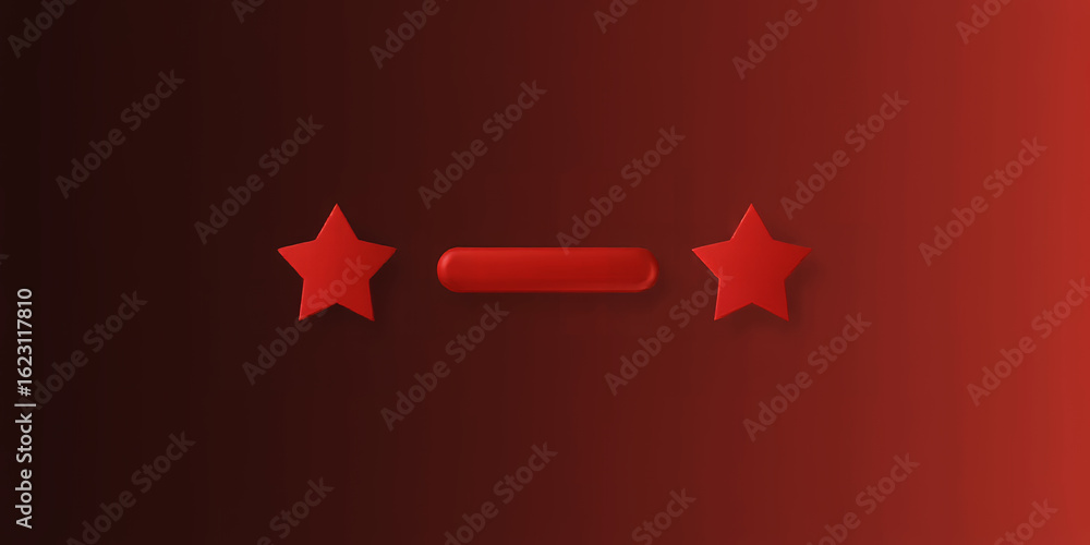 Poster two red stars flanking a red rounded rectangle on a gradient red to dark red background