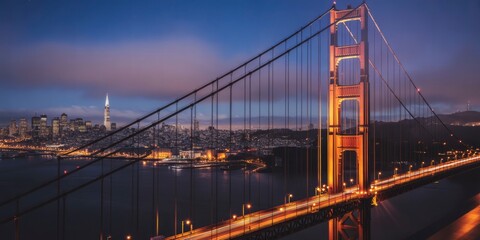 Fototapeta premium Golden Gate Bridge at Dusk, San Francisco Skyline