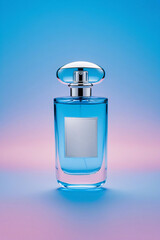 perfume bottle on blue background