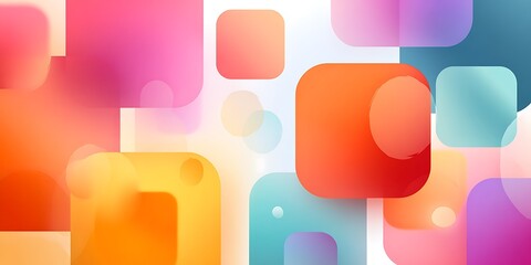 Brightly colored rounded squares and circles form a soft abstract background