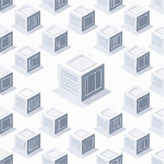 Fototapeta premium Isometric view of many small, identical buildings with various window styles, forming a repeating pattern.