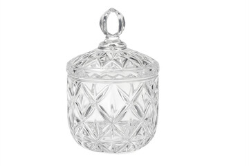 Crystal jar with lid in elegant design on a transparent background for decorative purposes