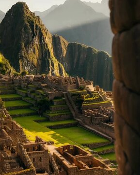 Majestic Machu Picchu Sunrise View Through Ancient Stone Frame