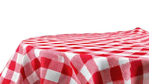 Red and white checkered tablecloth on a table, close-up view (2)
