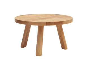 Light brown wooden round coffee table with simple, chunky legs