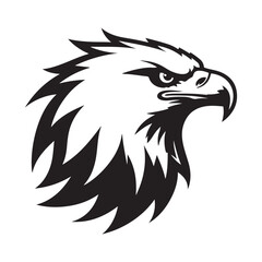 Obraz premium A cartoon vector illustration of an American bald eagle's head with a wild, black feather design, perfect for a tattoo or a symbol of freedom