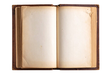 Open Vintage Book with Curled Pages and Textured Paper, isolated on transparent background