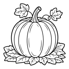 Outlined Pumpkin with Leaves Coloring Page