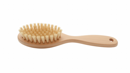 Natural wooden hairbrush with soft bristles, perfect for gentle grooming and styling. Ideal for maintaining healthy hair and scalp