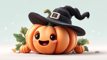 Fototapeta premium Cute pumpkin in witch hat (1)