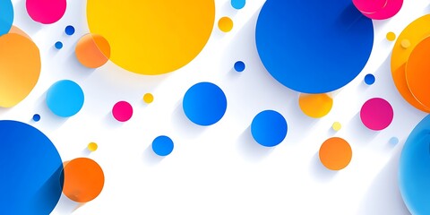 Colorful circles in blue, yellow, and orange float on a white background