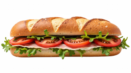 Fresh sandwich with lettuce, tomatoes, and turkey on soft bread roll, perfect for quick meal or snack