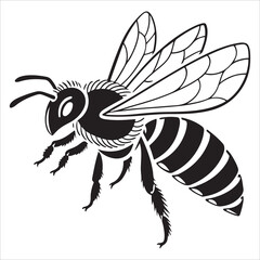 A cute cartoon vector illustration of a happy flying bee with wings