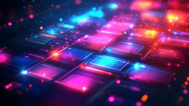 Abstract Futuristic Neon Grid Technology Background - Powered by Adobe