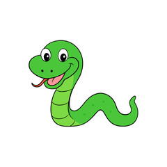 Fototapeta premium Cute green cartoon snake with a happy expression isolated on transparent background