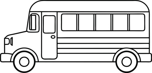 School Bus Black and White Outline – Vector Illustration for Coloring Page.