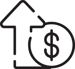 Black and white icon representing financial growth and increasing currency value