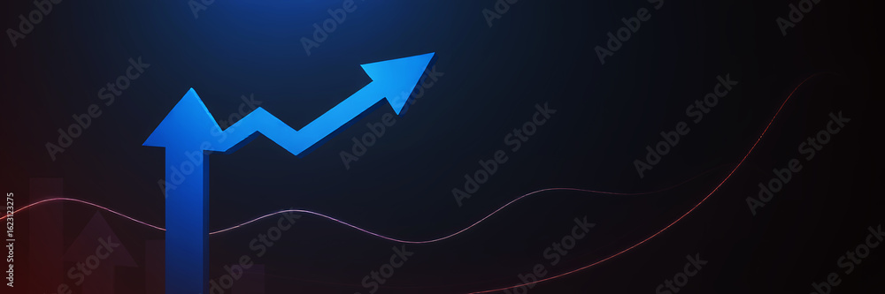 Aufkleber a blue arrow pointing upwards on a dark background with a wavy line going across the bottom right