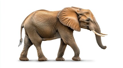 Fototapeta premium African elephant walking isolated on white background.