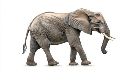 Fototapeta premium An adult African elephant walking, isolated on white background.