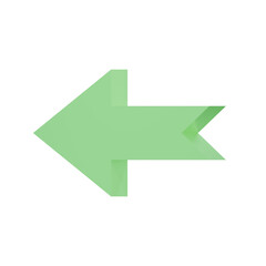 3D green left arrow icon representing backward navigation, undo action, return, previous step, or directional guide in digital and business interfaces.