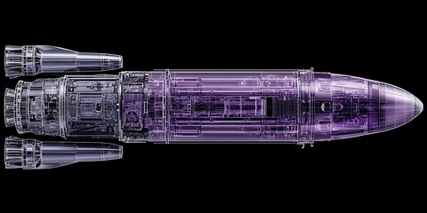 X-Ray Vision Blueprint of a Space Rocket Revealing Internal Mechanical Components