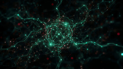 Neural flow network analytics innovation in an abstract futuristic setting with different streams.