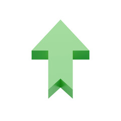 3D green upward arrow icon representing progress, growth, success, increase, performance boost, or positive direction in business and finance.