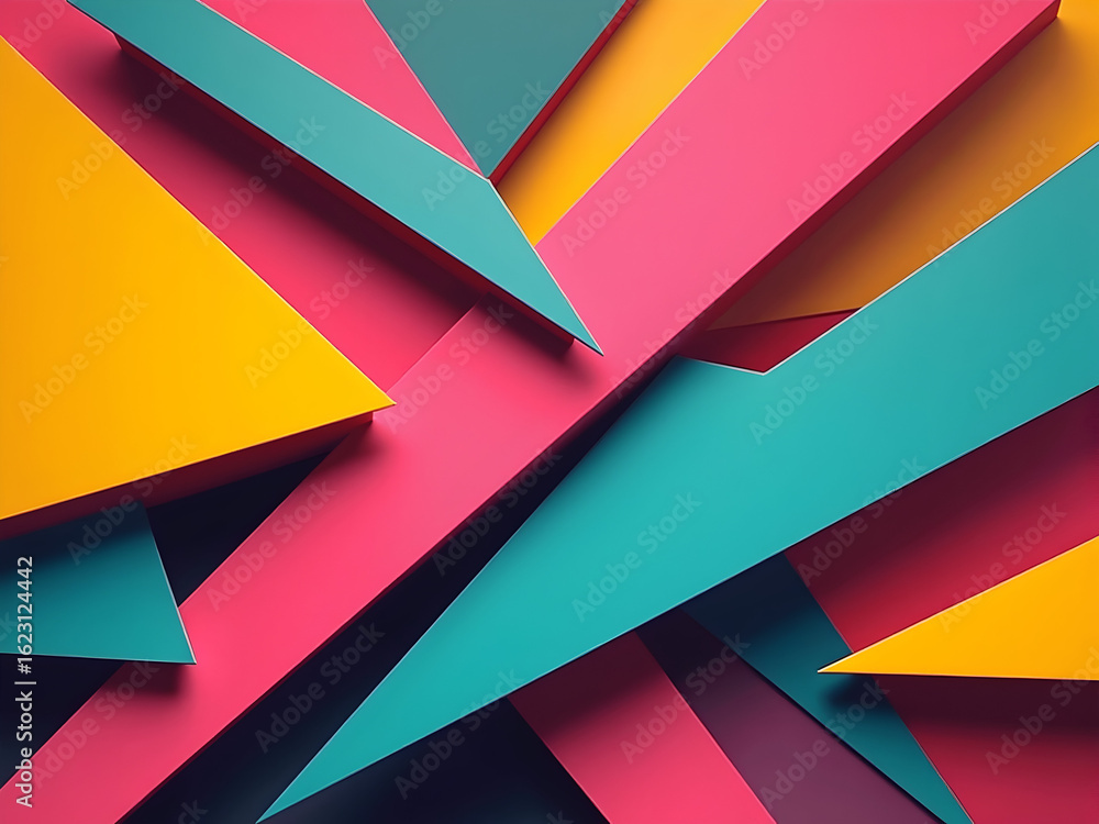 Poster dynamic composition of geometric shapes in retro colors creating a vibrant and engaging visual exper