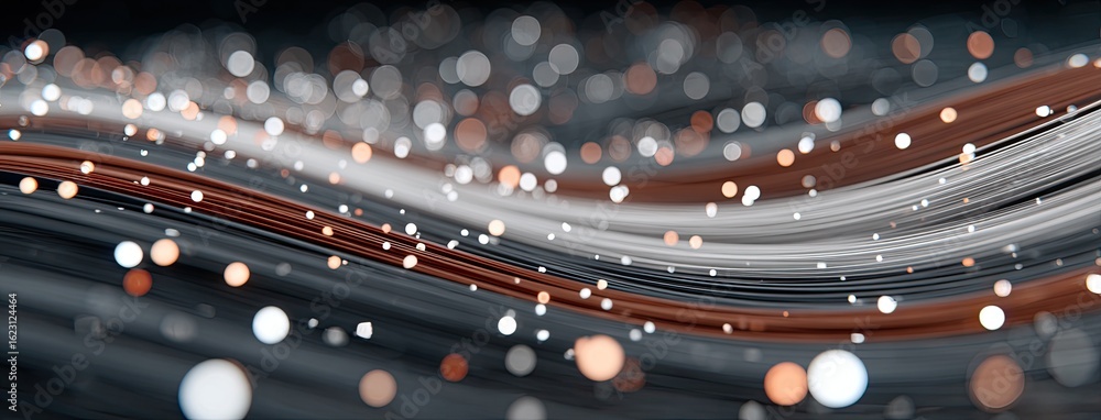 Poster close-up view of dynamic glowing data streams swirling through a virtual landscape, showcasing the b