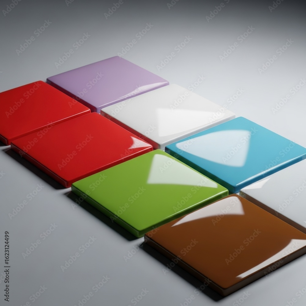 Aufkleber vibrant glossy square tiles arranged in a geometric pattern with dynamic lighting