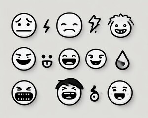 Simple black and white emoji icons