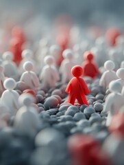 Red figure amidst a crowd