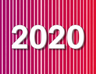 Vibrant transition: white 2020 numerals on a vertical striped gradient backdrop
