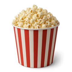 Popcorn overflowing a striped bucket on transparent background