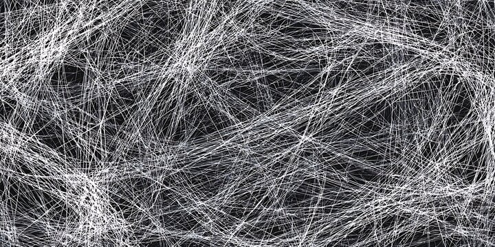 Abstract texture with chaotic black and white lines and scratches