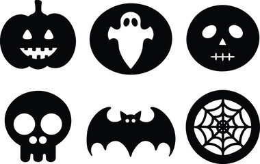 Halloween Silhouettes Featuring Classic Spooky Icons Against a White Backdrop with Bold Black Shapes
