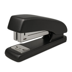 Black stapler on transparent background, holding papers together