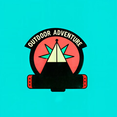 Vibrant logo design for outdoor adventure featuring tent and mountain symbol with bold typography