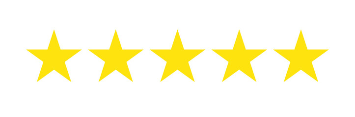 Illustration of a five star gold rating icon with a transparent background
