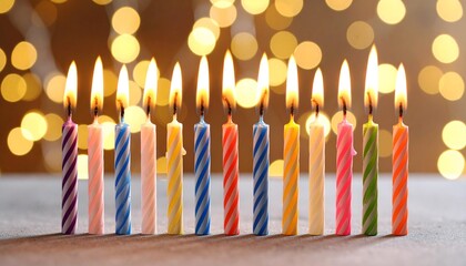 Celebrate life's moments with vibrant birthday candles shimmering against a bokeh backdrop