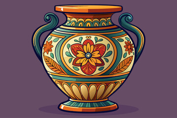 vector of An antique vase that has a beautiful design and inlay on the vase...simple background and contrasting color of the vase.